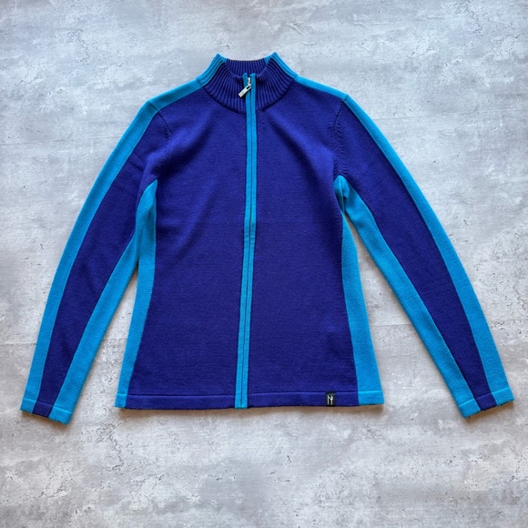Neve Designs Wool Blend Zip Cardigan, Purple Aqua, Size Medium - Picture 1 of 8